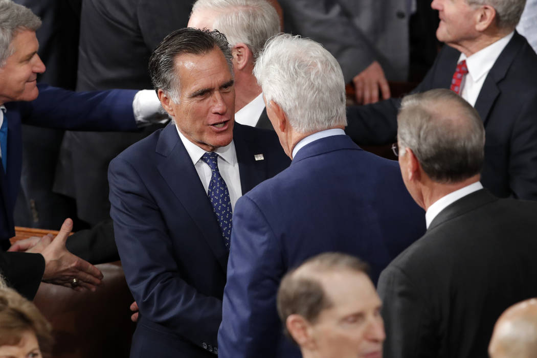 Sen. Mitt Romney, R-Utah, arrives before President Donald Trump delivers his State of the Union ...