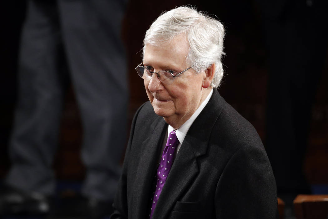 Senate Majority Leader Mitch McConnell, R-Ky., arrives before President Donald Trump delivers h ...