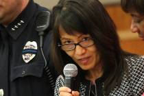 North Las Vegas City Manager Qiong Liu speaks during the swearing-in ceremony for new police ch ...