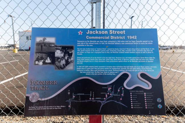 A plaque explains the historical Jackson Street, officially named Jackson Avenue, in West Las V ...