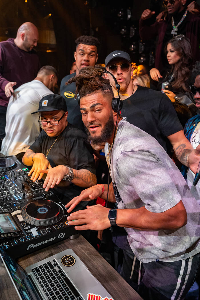 Members of the San Francisco 49ers in the DJ Booth at Jewel Nightclub on Monday, Feb. 3, 2020 ( ...