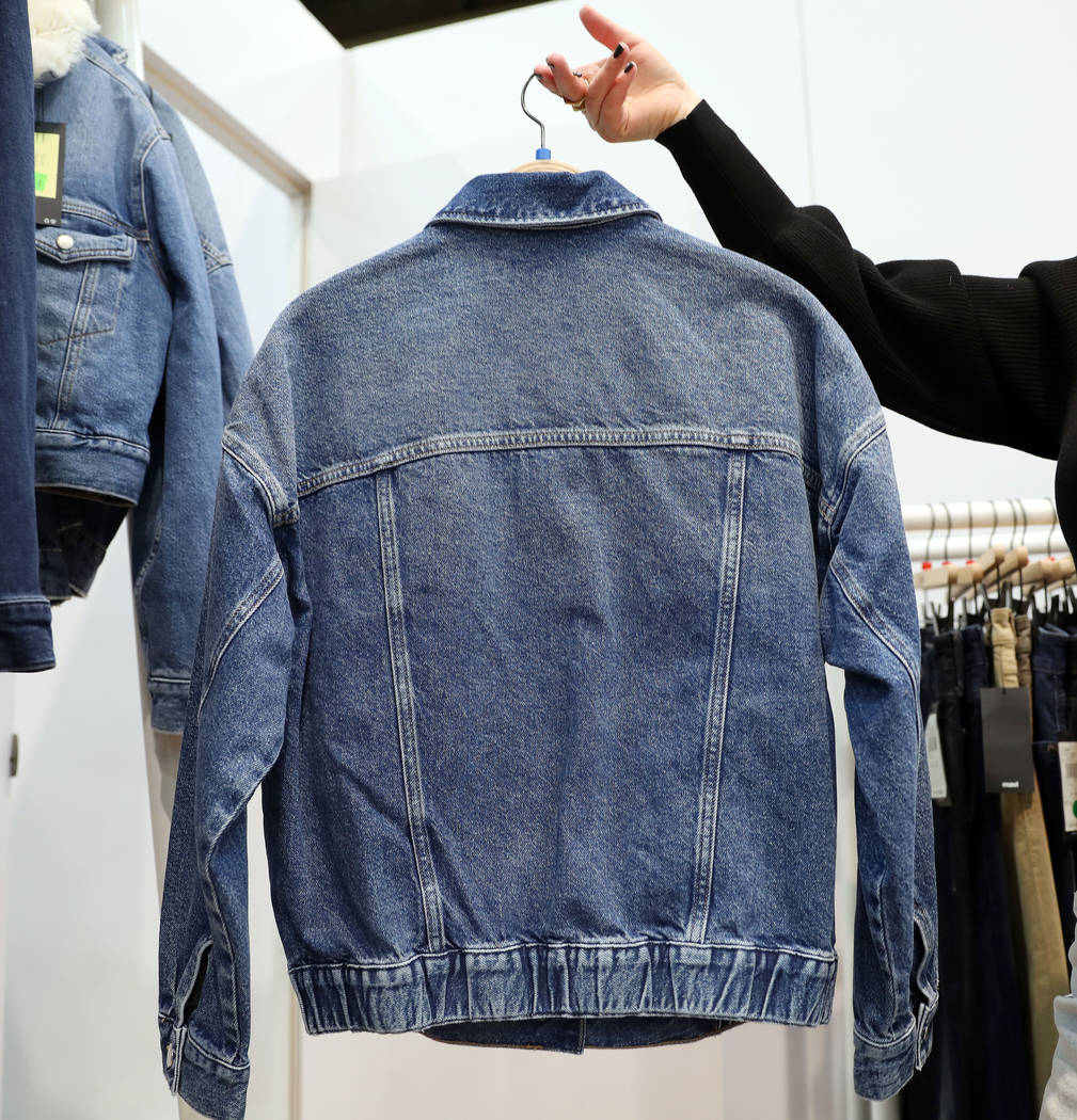 A denim jacket to be released Fall of 2020 is shown at Mavi Jeans Inc.'s exhibit during the MAG ...