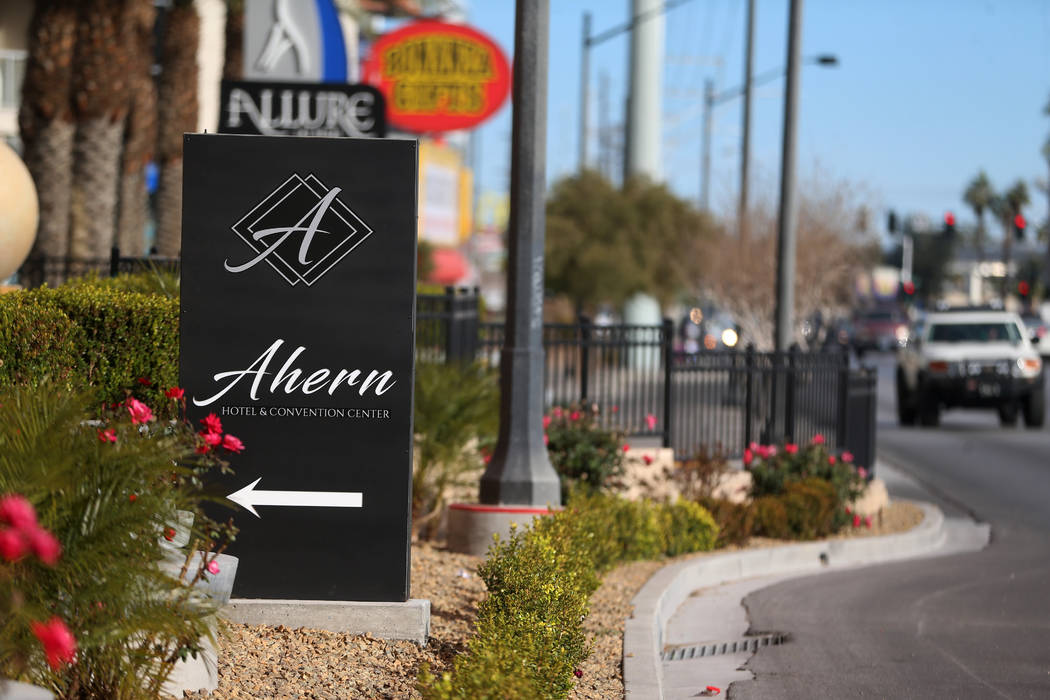 Signage for Ahern Hotel and Convention Center, formerly the Lucky Dragon, in Las Vegas, Wednesd ...