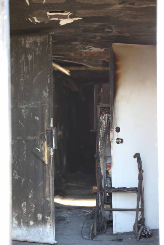 The hallway at the front door of the Alpine Motel Apartments in Las Vegas on Jan. 14, 2020. (K. ...