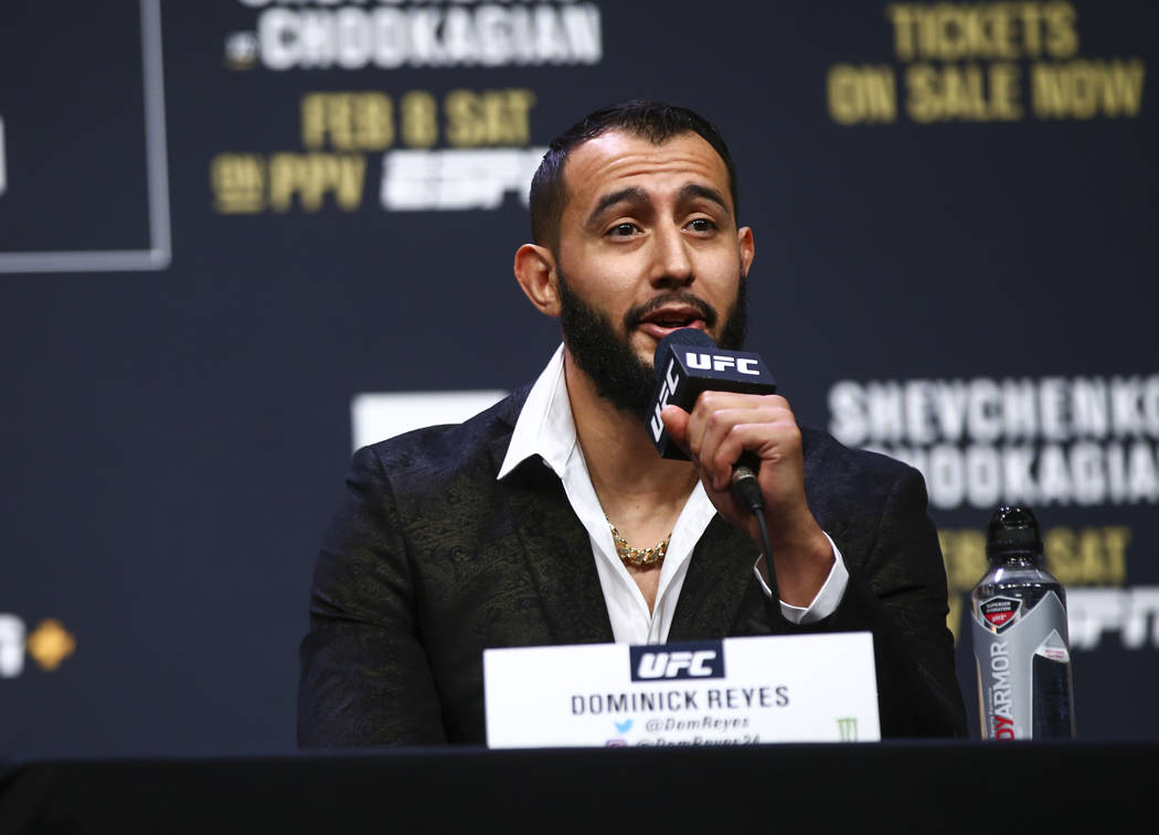 Dominick Reyes speaks during a press conference ahead of UFC 247, where he is slated to take on ...