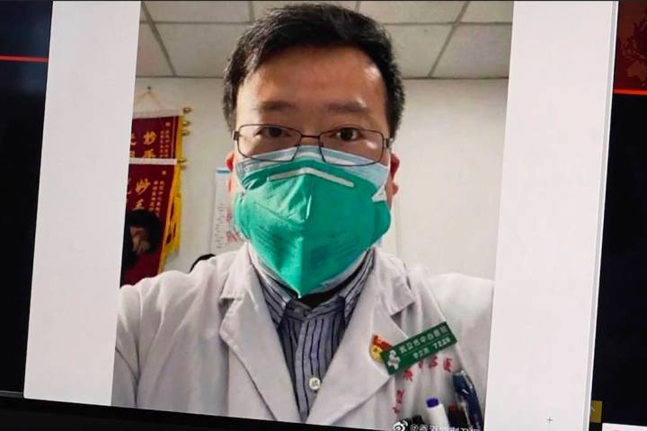This image from video, shows a selfie of Dr. Li Wenliang. The Chinese doctor who got in trouble ...