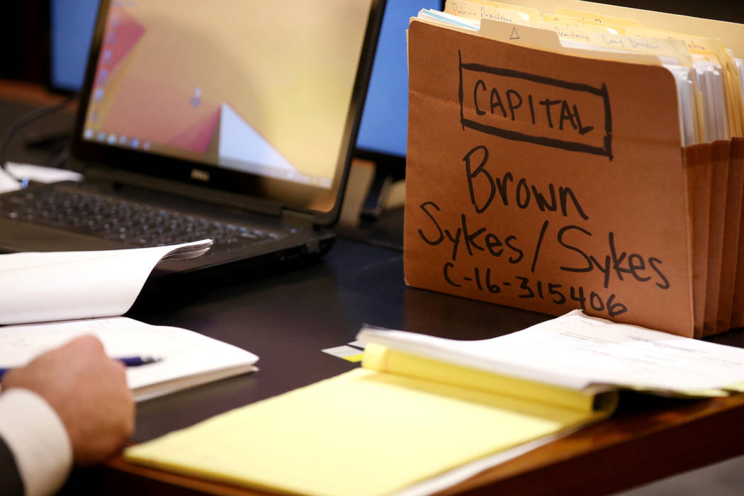 A case file on the prosecution desk during the penalty phase of the Ray Charles Brown capital m ...