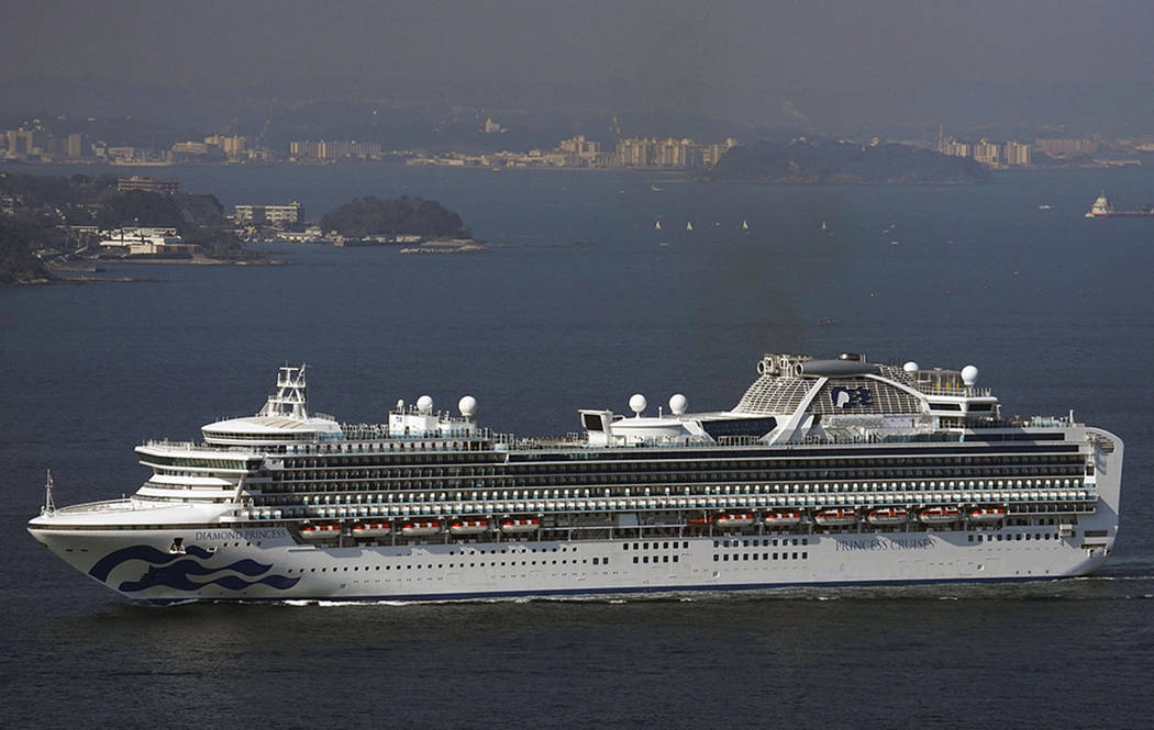 Cruise ship Diamond Princess leaves Yokohama Port to be anchored off Yokohama, near Tokyo, Satu ...