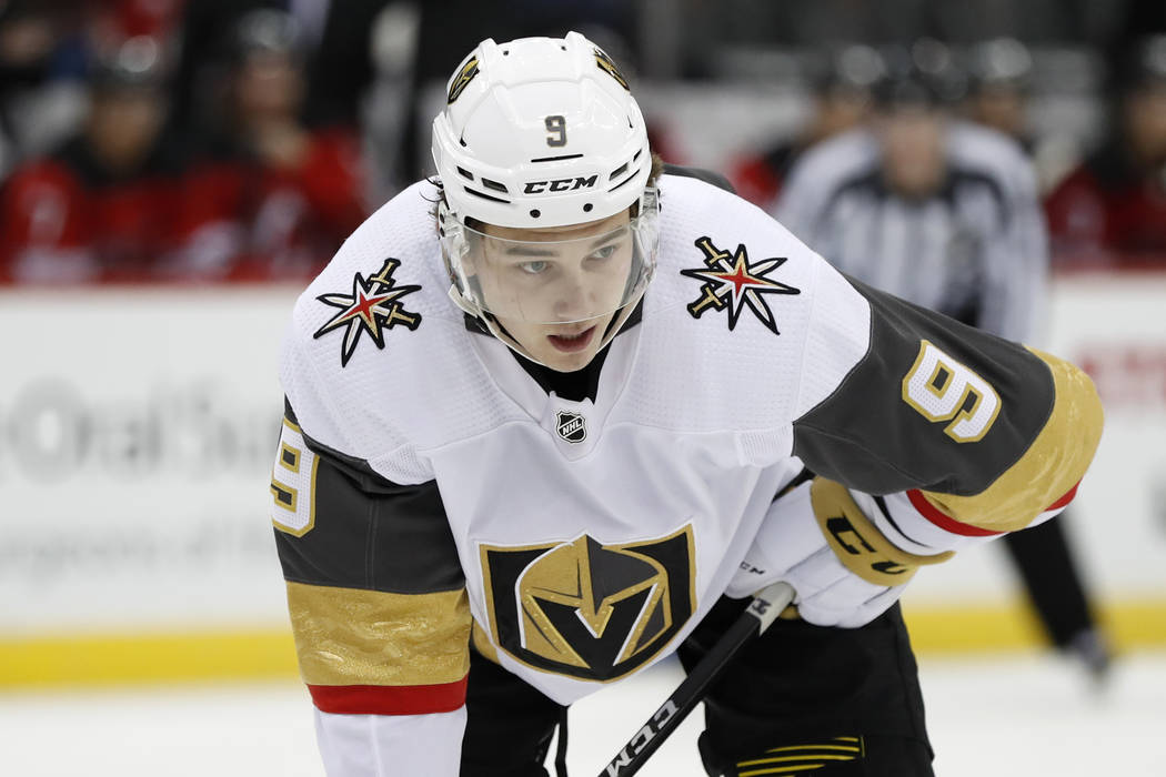 Vegas Golden Knights center Cody Glass (9) waits for a face off during the first period of an N ...