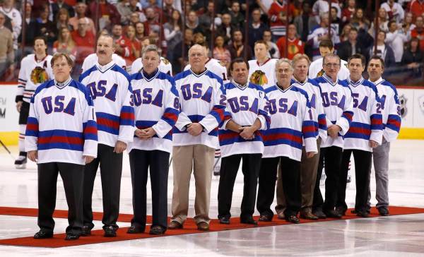 Members of the gold medal 1980 "Miracle on Ice" U.S. Olympic hockey team are honored ...