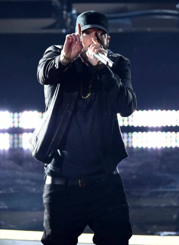 Eminem performs "Lose Yourself" at the Oscars on Sunday, Feb. 9, 2020, at the Dolby T ...