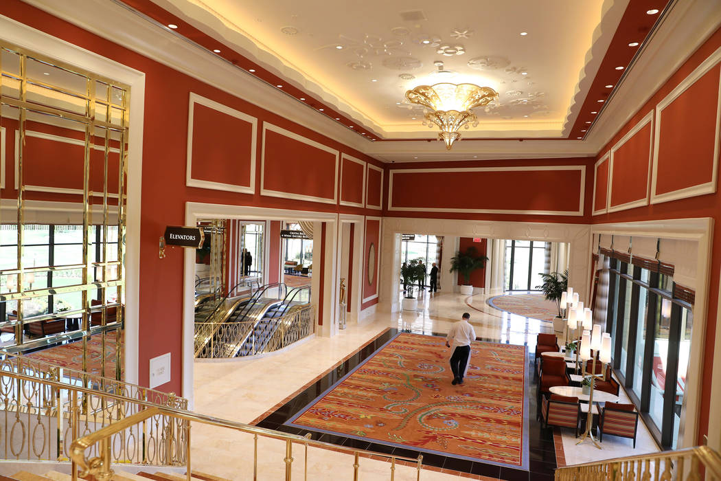 A hallway connecting the second and first floor of the Wynn Las Vegas Conference Center is seen ...