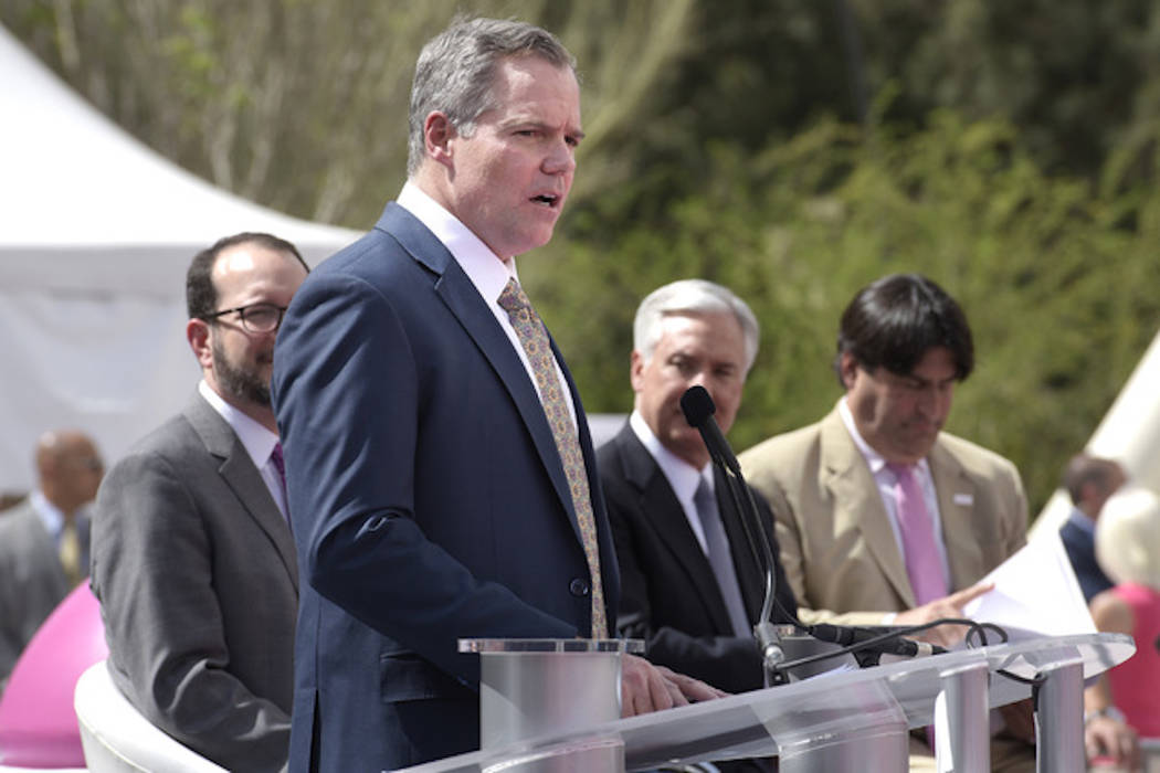 MGM Resorts International Chairman and CEO Jim Murren speaks during the grand opening of T-Mobi ...