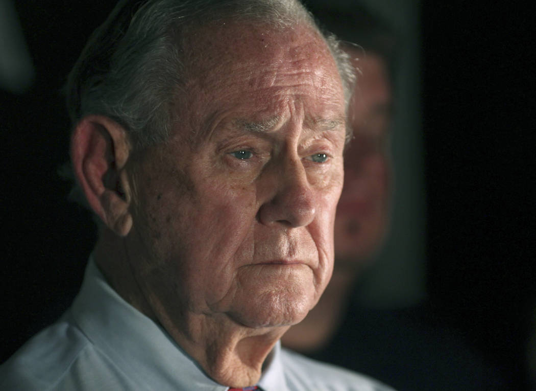 In this Friday, Sept. 16, 2011 file photo Reno Mayor Bob Cashell listens during a press confere ...