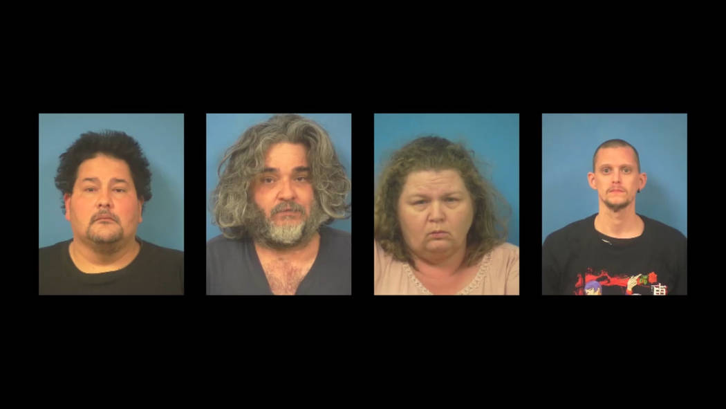Screenshot of Nye County Sheriff's Office's video statement on four suspects arrested on suspic ...