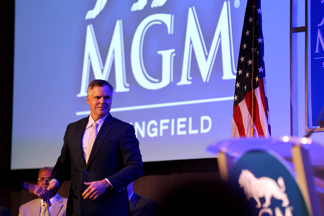 MGM Resorts International Chairman and CEO Jim Murren prepares to speak during media day for th ...