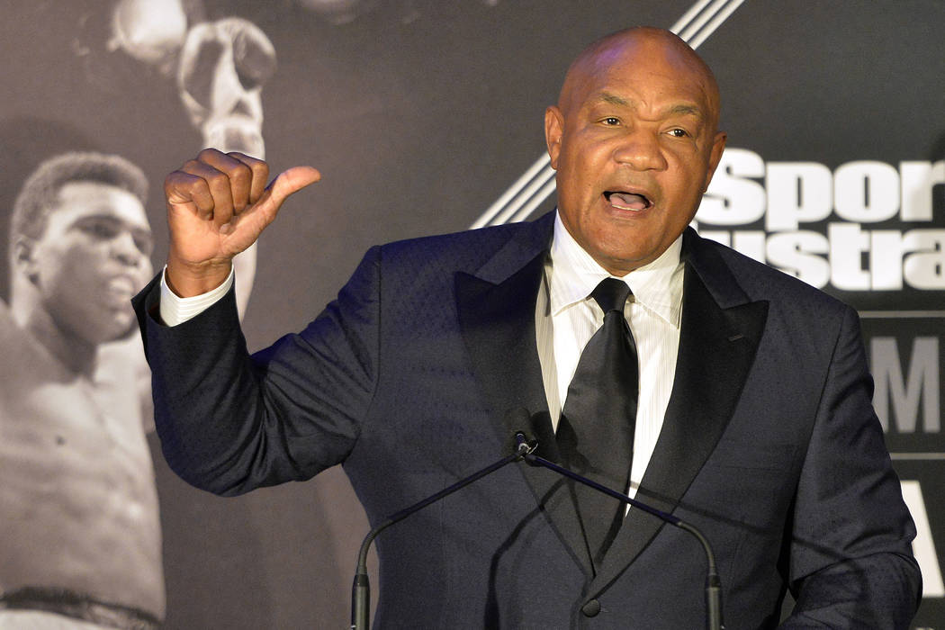 In this Oct. 1, 2015, file photo, former heavyweight boxing champion George Foreman tells a sto ...