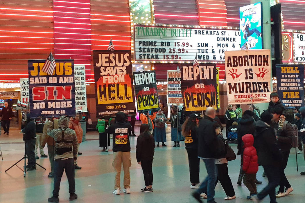 A message for the masses Sunday, Dec. 29, 2019, on the Fremont Street Experience in Las Vegas. ...