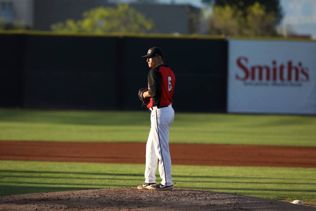 UNLV senior pitcher Ryan Hare in action against San Jose State on April 13, 2019, at Wilson Sta ...
