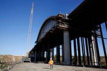 The high speed rail viaduct is seen under construction over the San Joaquin River near Fresno, ...