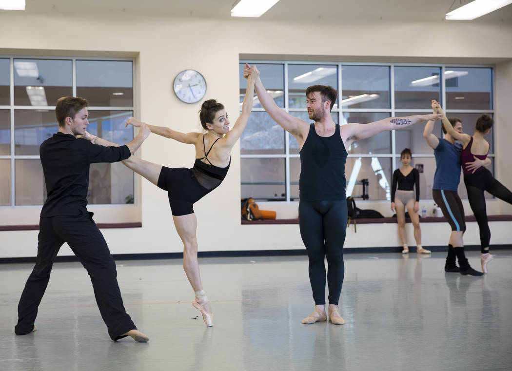 Dancers Michael Kaye, from left, Betsy Lucas, and Robert Mulvey rehearse an act from "The Curre ...