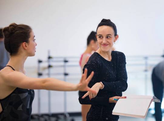 Krista Baker, director and choreographer, right, speaks with dancer Ana Peabody during rehearsa ...