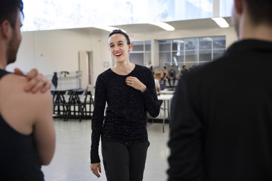 Krista Baker, director and choreographer, addresses dancers during a rehearsal for her original ...