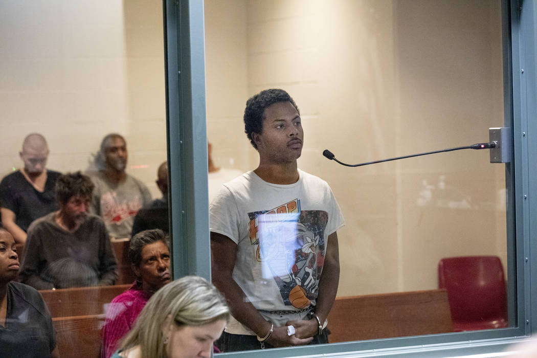 Alvie Herrell, 23, makes an initial appearance in the Las Vegas Justice Court at the Regional J ...