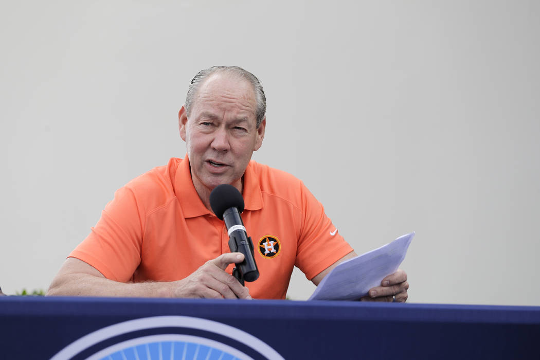 Houston Astros owner Jim Crane speaks during a news conference before the start of the first of ...