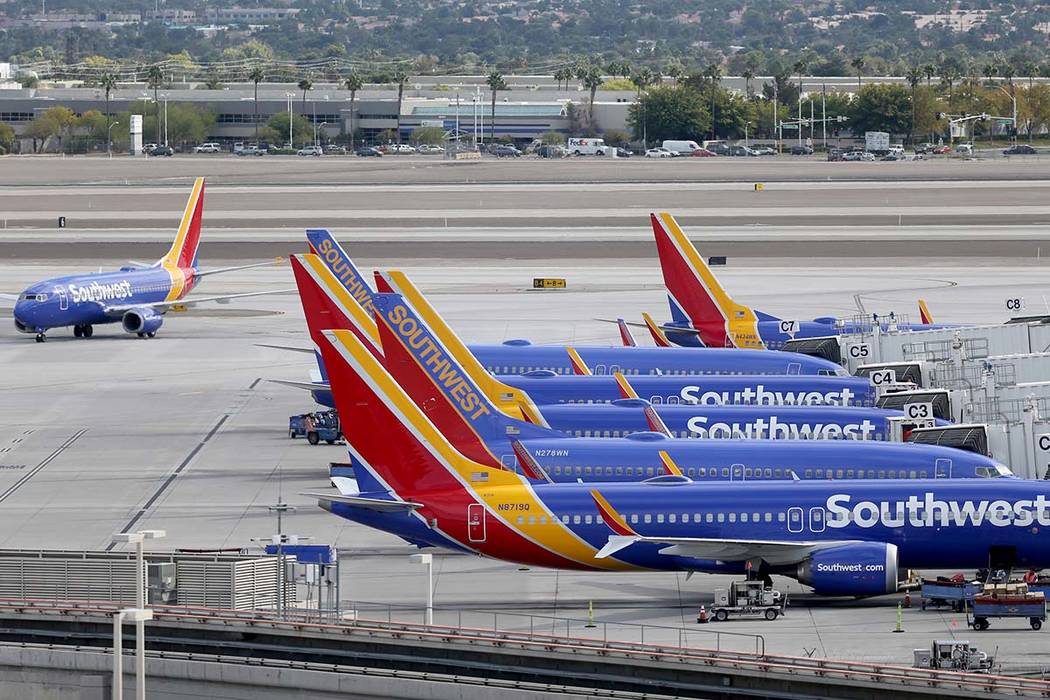A Southwest Airlines plane taxis at McCarran International Airport in Las Vegas. (K.M. Cannon L ...