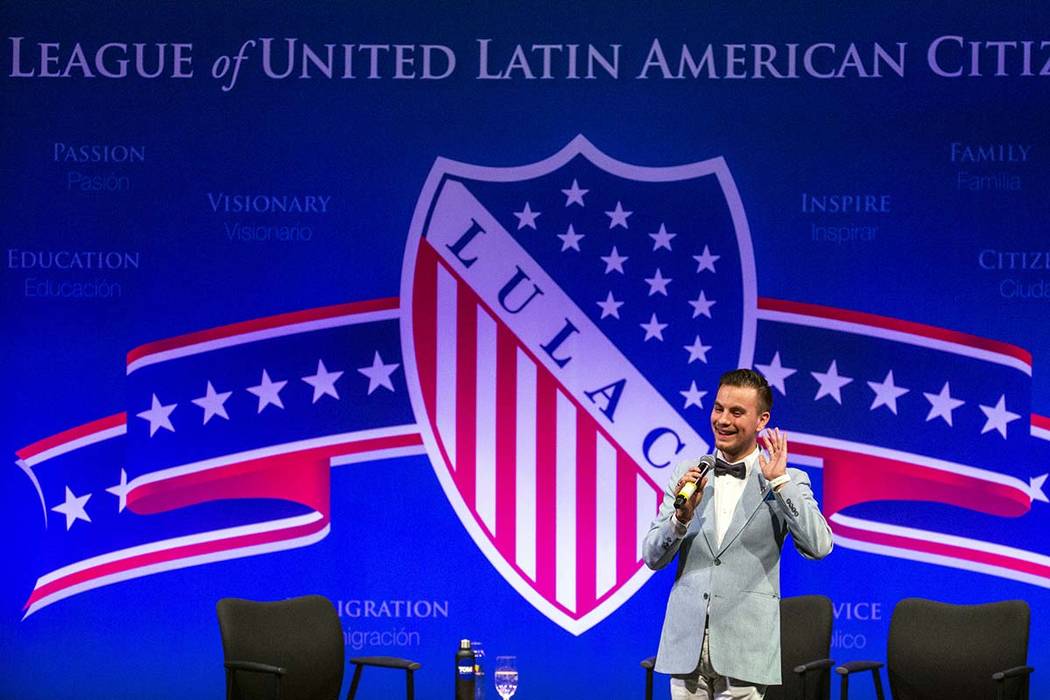 Joel Lehi for the League of United Latin American Citizens speaks during the opening of the Pre ...