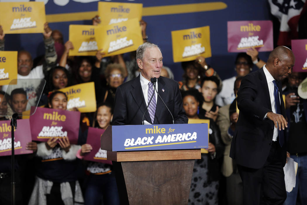 Democratic presidential candidate and former New York City Mayor Michael Bloomberg speaks durin ...