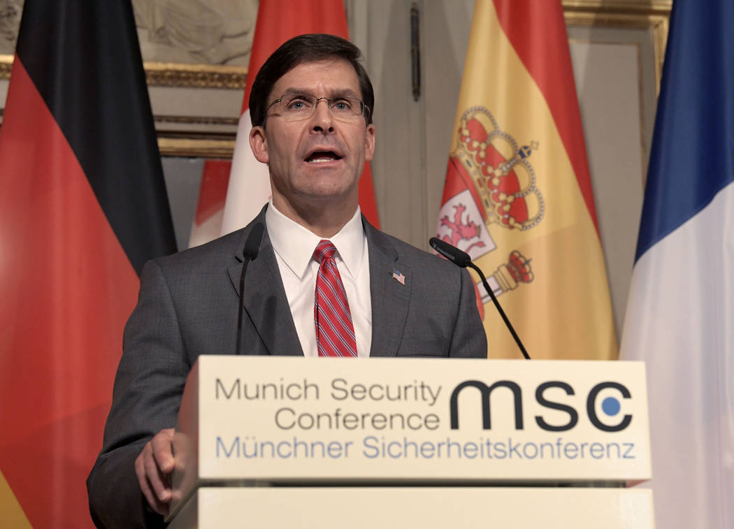 U.S. Secretary for Defense Mark Esper speaks during a press conference on the first day of the ...