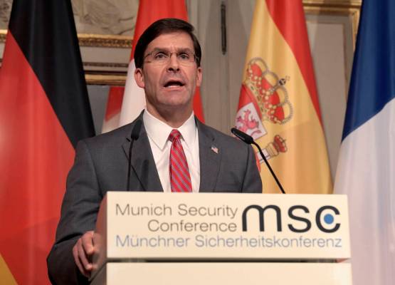 U.S. Secretary for Defense Mark Esper speaks during a press conference on the first day of the ...