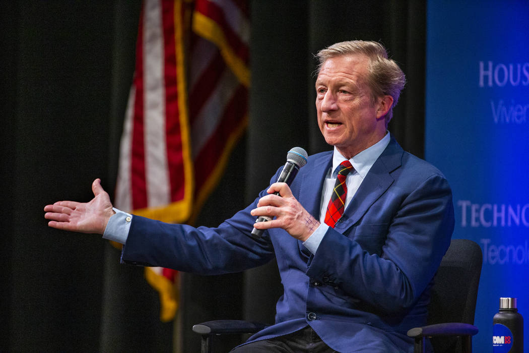Businessman Tom Steyer speaks to the audience during the League of United Latin American Citize ...