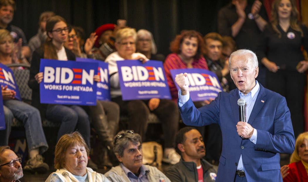 Former Vice President Joe Biden speaks in an early vote event at Sun City Macdonald Ranch on Fr ...