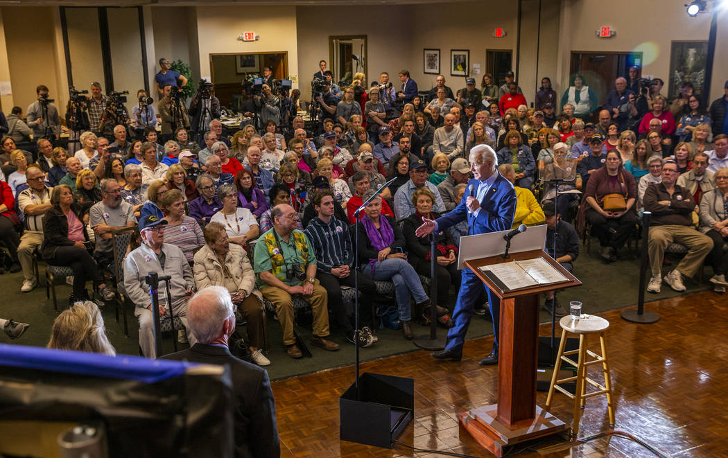 Former Vice President Joe Biden speaks during an early vote event at Sun City Macdonald Ranch o ...