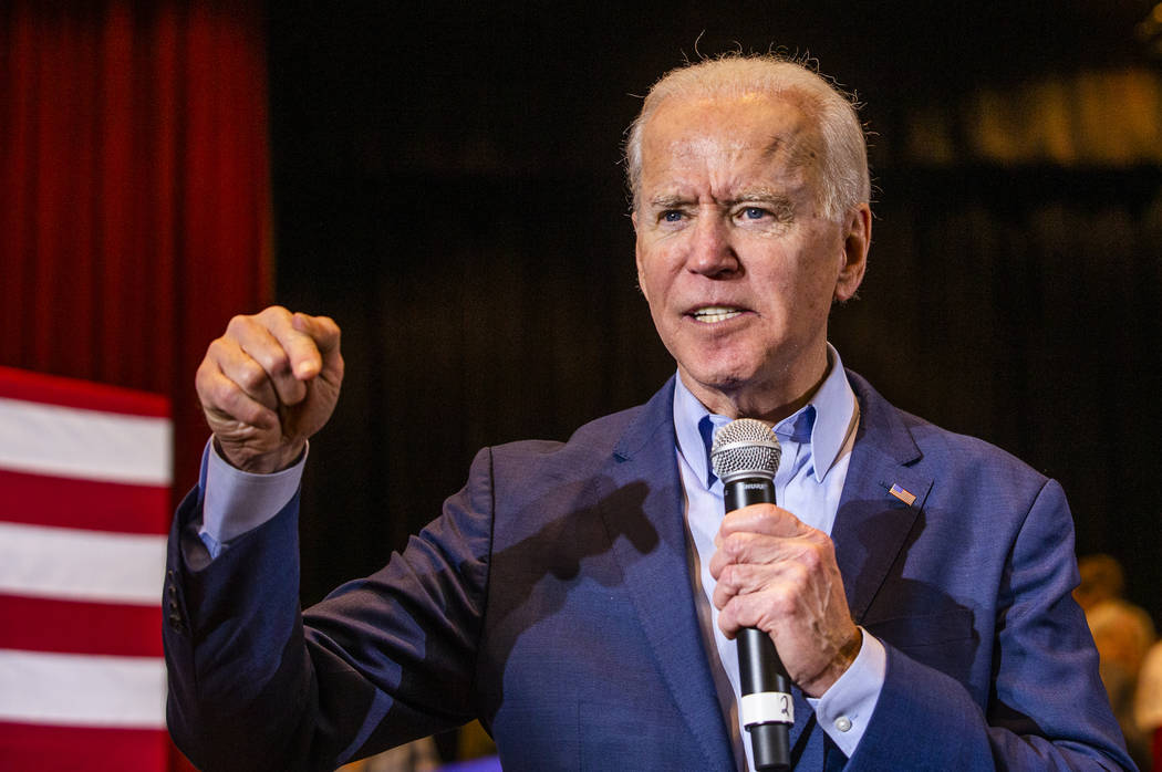 Former Vice President Joe Biden emphasizes his point during an early vote event at Sun City Mac ...