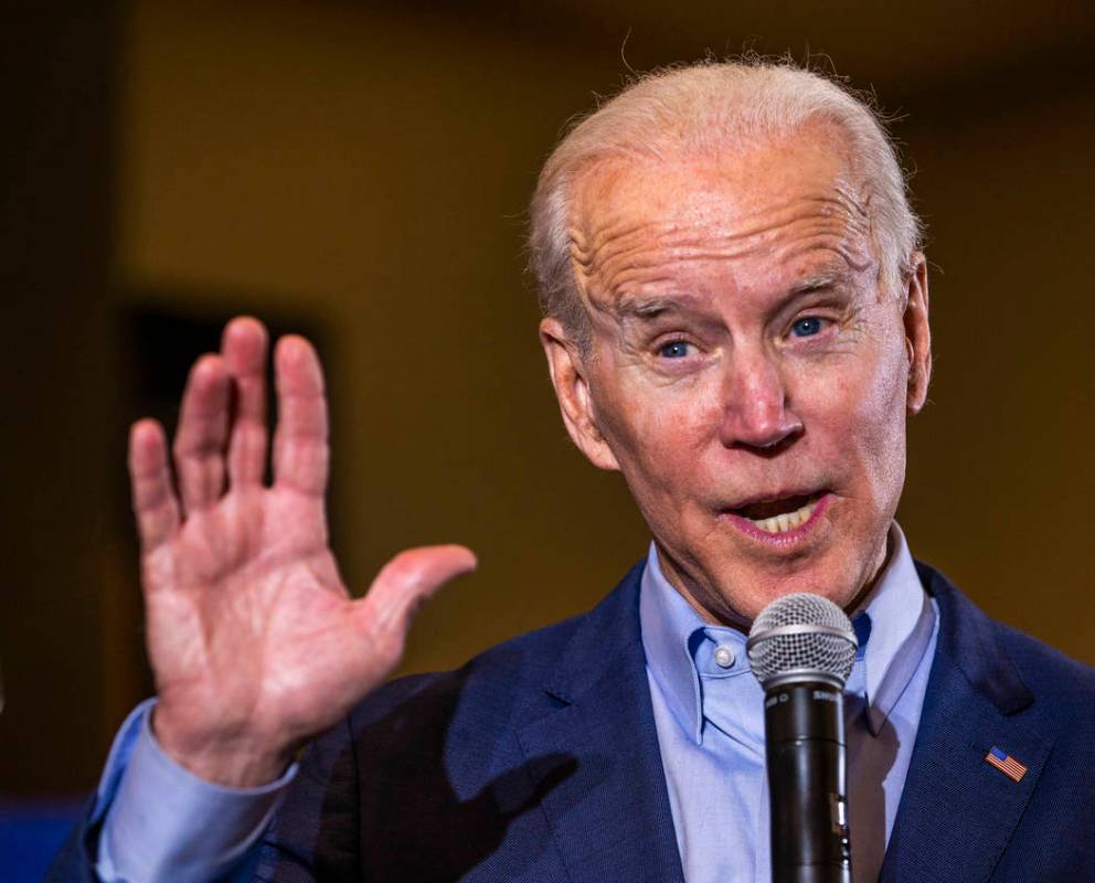 Former Vice President Joe Biden speaks during an early vote event at Sun City Macdonald Ranch o ...