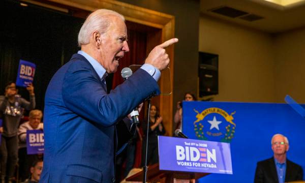 Former Vice President Joe Biden makes a point during an early vote event at Sun City Macdonald ...