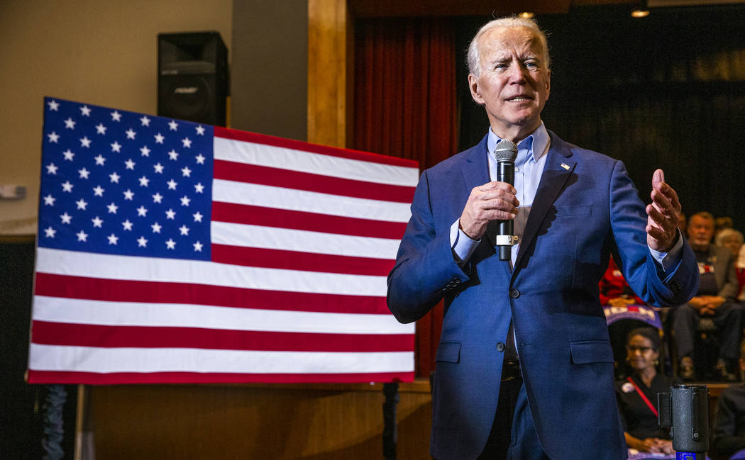 Former Vice President Joe Biden makes a final point during an early vote event at Sun City Macd ...