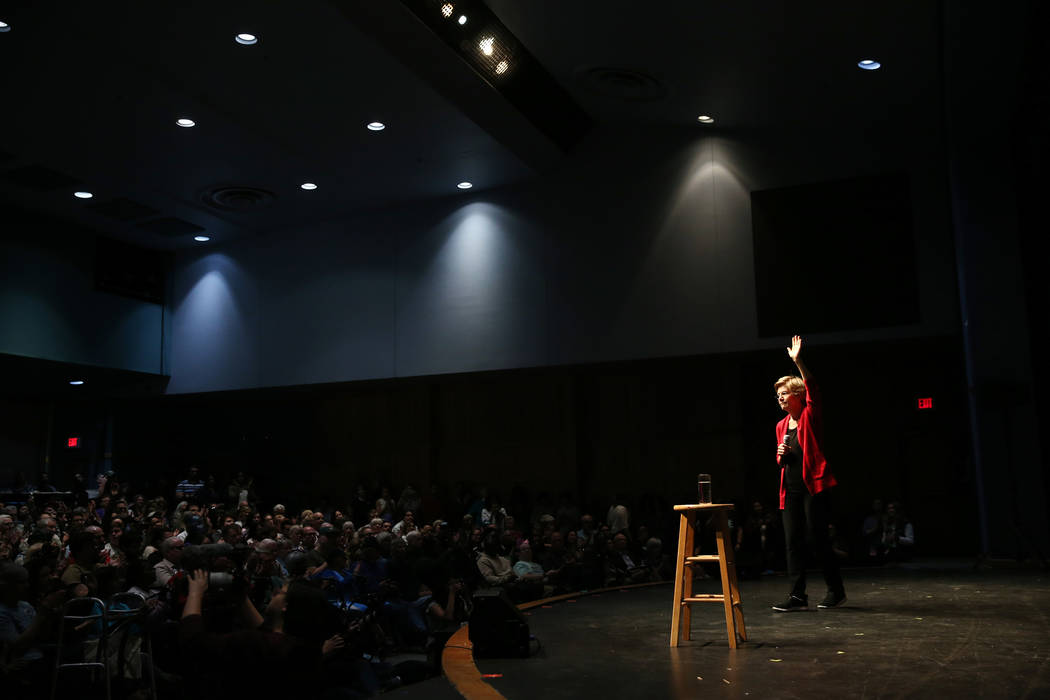 Democratic Presidential Candidate Elizabeth Warren speaks during a campaign rally at Centennial ...
