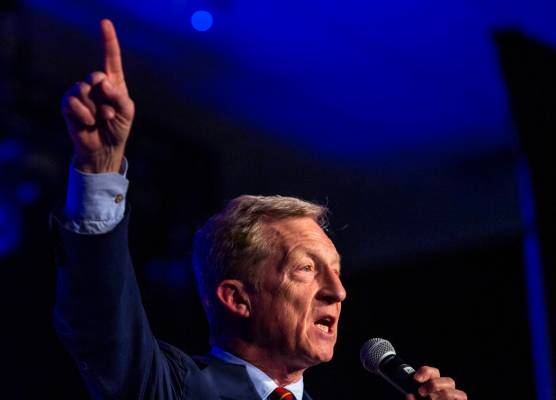 Businessman Tom Steyer talks about climate change during the Clark County Democrats Kick Off to ...
