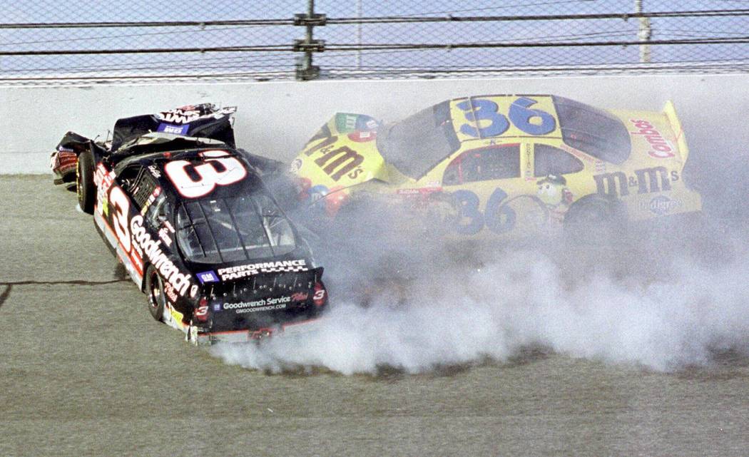 ADVANCE FOR WEEKEND EDITIONS DEC. 29-30--FILE--Dale Earnhardt (3) hits the wall while he gettin ...