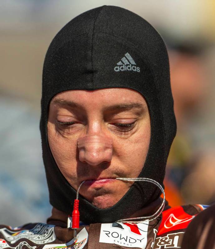 Kyle Busch (4) prepares to enter his car before the start of the Pennzoil 400 presented by Jiff ...