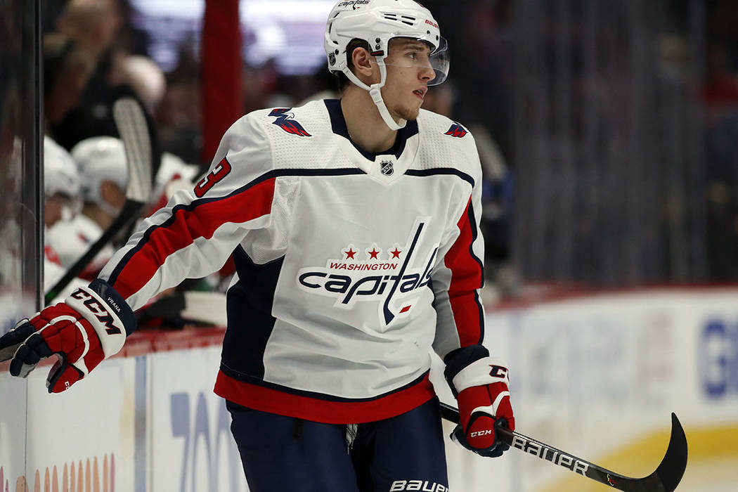 Washington Capitals left wing Jakub Vrana (13) in the second period of an NHL hockey game Thurs ...
