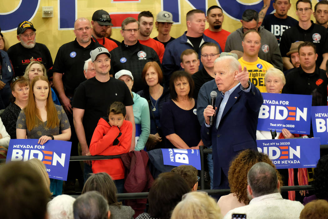 Former Vice President Joe Biden spoke to several hundred supporters and later greeted them one ...