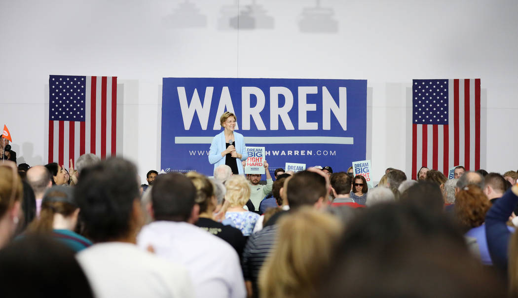 Sen. Elizabeth Warren speaks ahead of a town hall at College of Southern Nevada Henderson campu ...