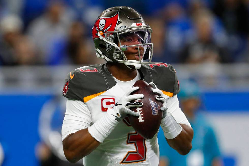Tampa Bay Buccaneers quarterback Jameis Winston throws against the Detroit Lions during an NFL ...