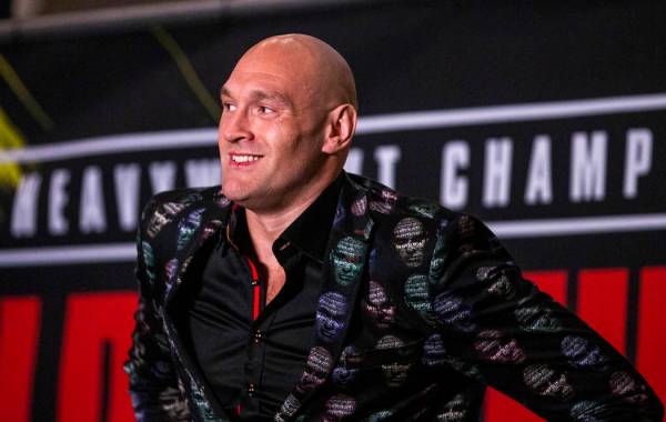 WBC heavyweight title fighter Tyson Fury looks out from the stage during the Grand Arrivals for ...